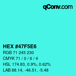 Color code: HEX #47F5E6 | qconv.com