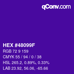 Color code: HEX #48099F | qconv.com