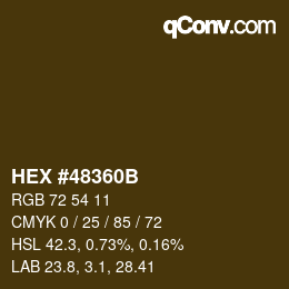 Color code: HEX #48360B | qconv.com