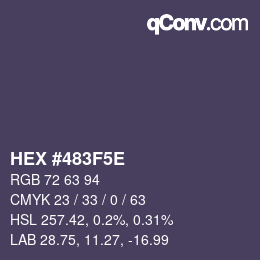 Color code: HEX #483F5E | qconv.com
