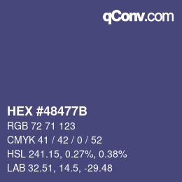 颜色代码: HEX #48477B | qconv.com