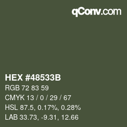 Color code: HEX #48533B | qconv.com