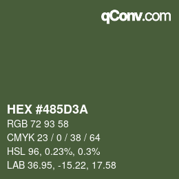 Color code: HEX #485D3A | qconv.com
