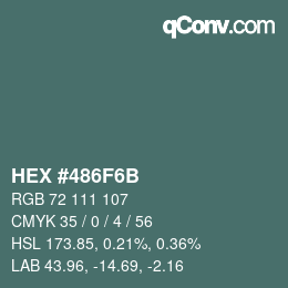 Color code: HEX #486F6B | qconv.com