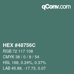 Color code: HEX #48756C | qconv.com