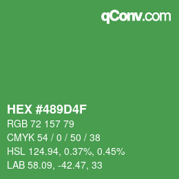 Color code: HEX #489D4F | qconv.com