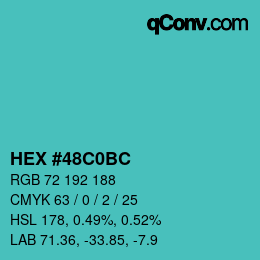 Color code: HEX #48C0BC | qconv.com