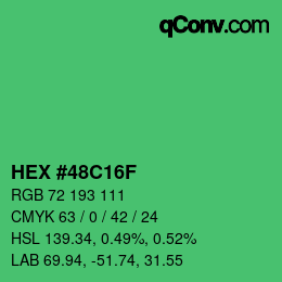 颜色代码: HEX #48C16F | qconv.com