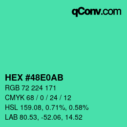 カラーコード: HEX #48E0AB | qconv.com