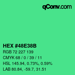 カラーコード: HEX #48E38B | qconv.com