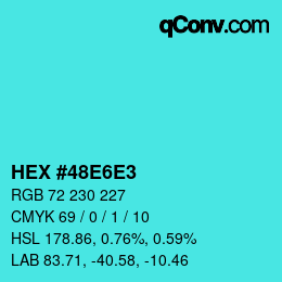 カラーコード: HEX #48E6E3 | qconv.com
