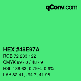 カラーコード: HEX #48E97A | qconv.com