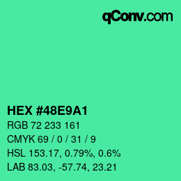 カラーコード: HEX #48E9A1 | qconv.com