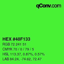 Farbcode: HEX #48F133 | qconv.com