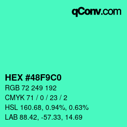 カラーコード: HEX #48F9C0 | qconv.com