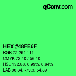 Color code: HEX #48FE6F | qconv.com