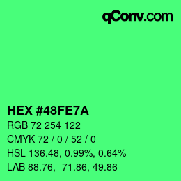 Color code: HEX #48FE7A | qconv.com