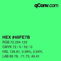 カラーコード: HEX #48FE7B | qconv.com
