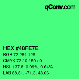 Farbcode: HEX #48FE7E | qconv.com