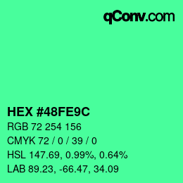 カラーコード: HEX #48FE9C | qconv.com