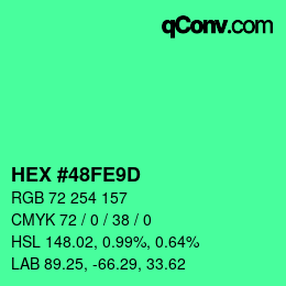 Color code: HEX #48FE9D | qconv.com