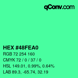 カラーコード: HEX #48FEA0 | qconv.com