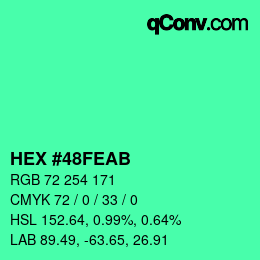 カラーコード: HEX #48FEAB | qconv.com