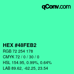 カラーコード: HEX #48FEB2 | qconv.com