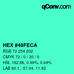 Color code: HEX #48FECA | qconv.com