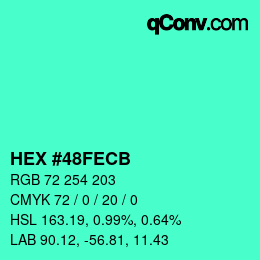 Color code: HEX #48FECB | qconv.com