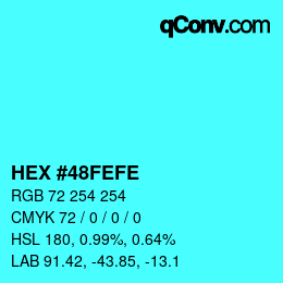Color code: HEX #48FEFE | qconv.com