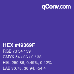 Color code: HEX #49369F | qconv.com