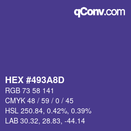 颜色代码: HEX #493A8D | qconv.com