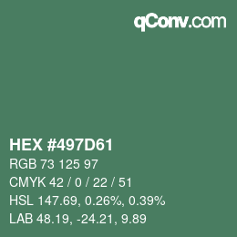カラーコード: HEX #497D61 | qconv.com
