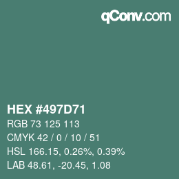 Color code: HEX #497D71 | qconv.com