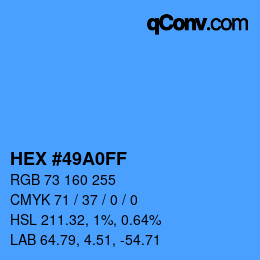 Color code: HEX #49A0FF | qconv.com