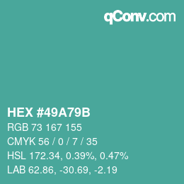 Farbcode: HEX #49A79B | qconv.com