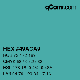 颜色代码: HEX #49ACA9 | qconv.com