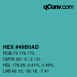Color code: HEX #49B0AD | qconv.com