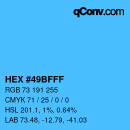 Color code: HEX #49BFFF | qconv.com