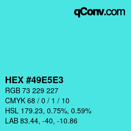 カラーコード: HEX #49E5E3 | qconv.com