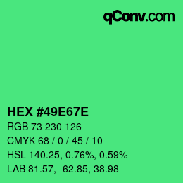 颜色代码: HEX #49E67E | qconv.com