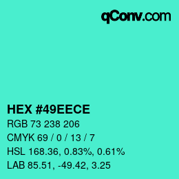 Color code: HEX #49EECE | qconv.com