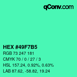 Color code: HEX #49F7B5 | qconv.com