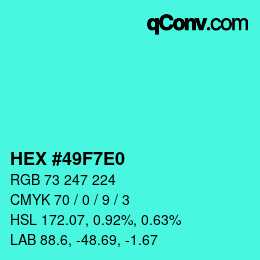 Farbcode: HEX #49F7E0 | qconv.com