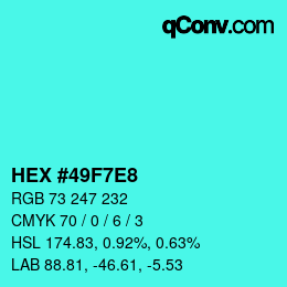 Color code: HEX #49F7E8 | qconv.com