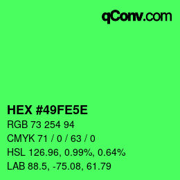 Code couleur: HEX #49FE5E | qconv.com
