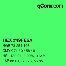 Color code: HEX #49FE6A | qconv.com