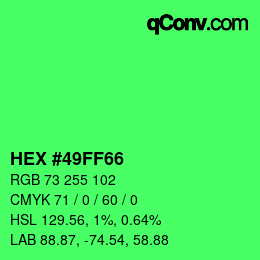 Color code: HEX #49FF66 | qconv.com