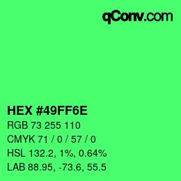 Color code: HEX #49FF6E | qconv.com